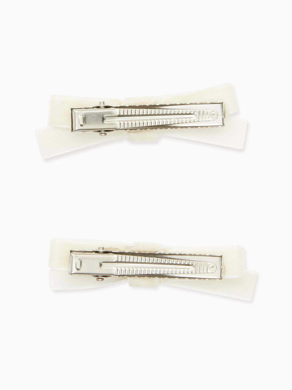 White Small Velvet Bow Clips Set of 2