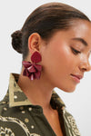Oxblood Silk and Leather Orchid Earrings