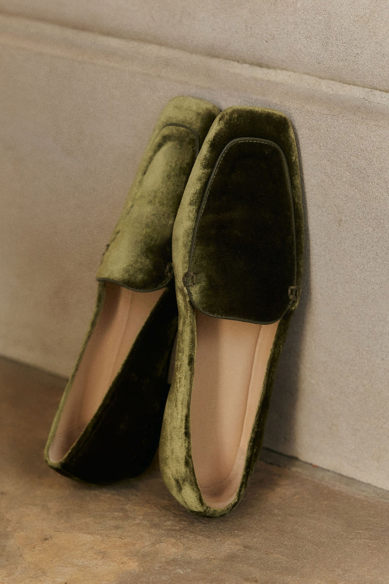 Olive Velvet Kam Loafers
