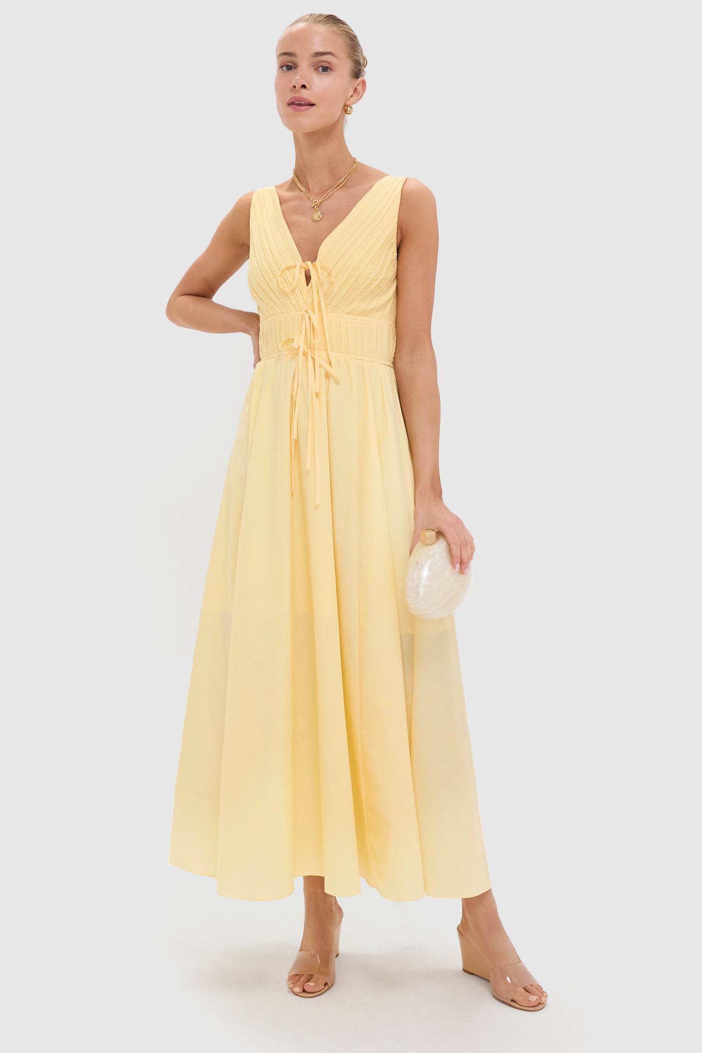 Light Yellow V-Neck Maxi Dress | Moon River Light Yellow V-Neck Maxi Dress | Moon River