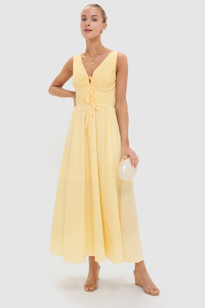 Light Yellow V-Neck Maxi Dress