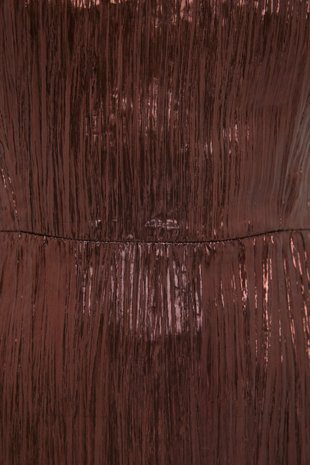 Bronze Metallic Plisse Gladys Puff Sleeve Midi Dress