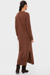 Gingerbread Brown Melange Alpaca Blend Sweater V-Neck Long Sleeve Dress