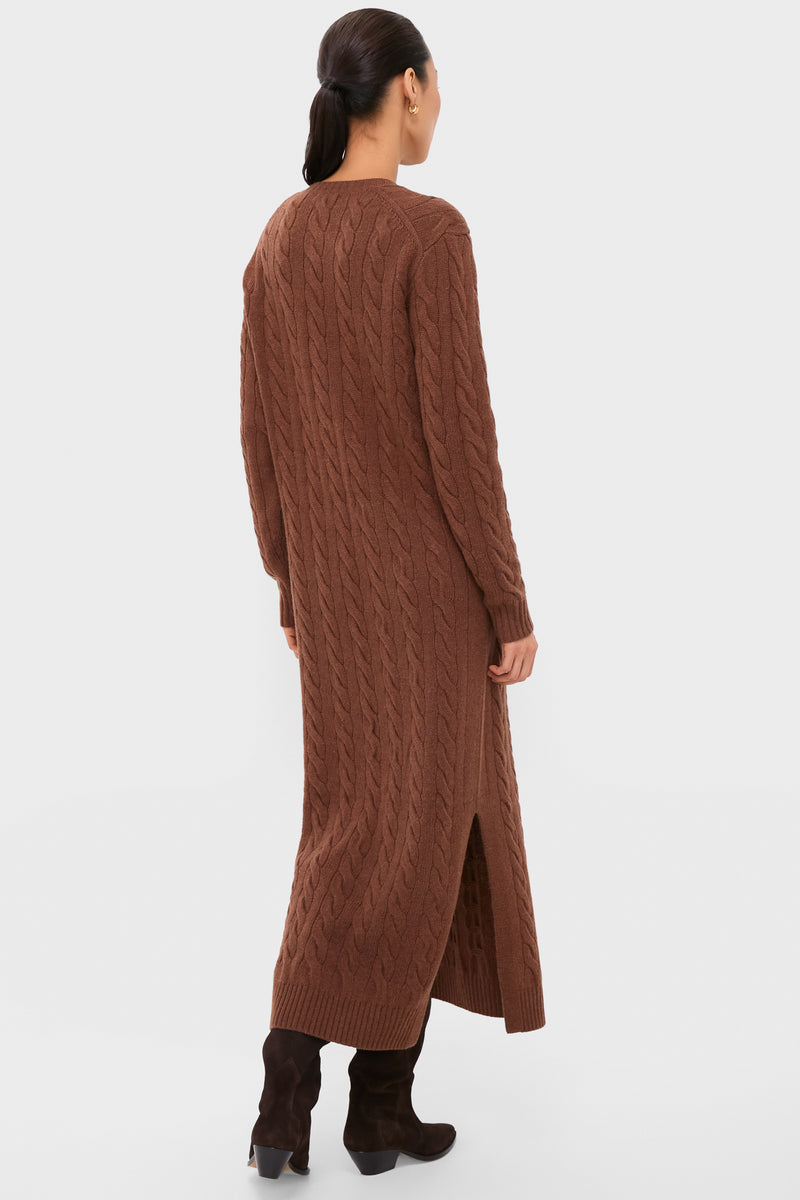 Gingerbread Brown Melange Alpaca Blend Sweater V-Neck Long Sleeve Dress