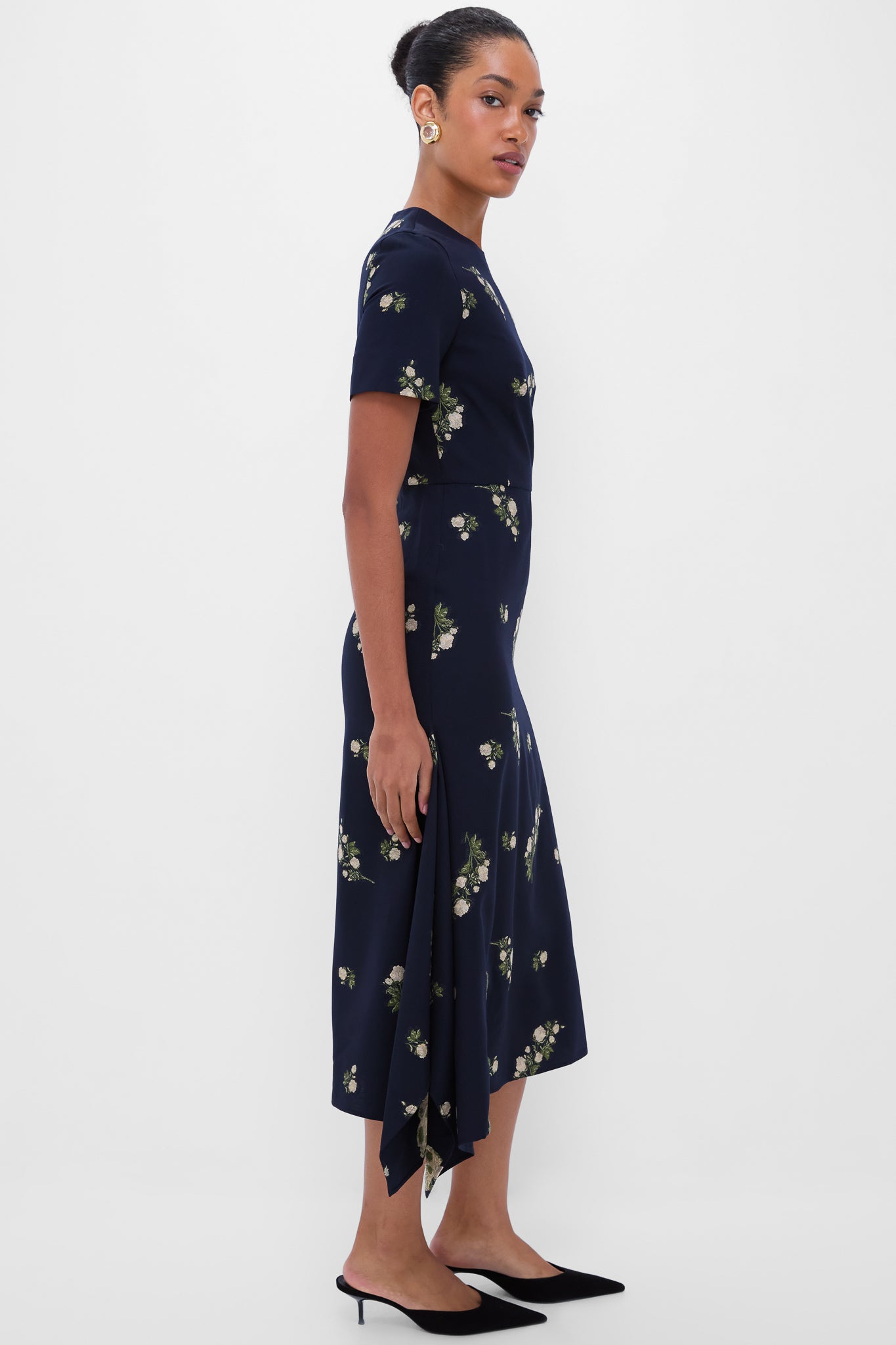 Midnight Blue Short Sleeve Midi Dress | ERDEM Midnight Blue Short Sleeve Midi Dress | ERDEM