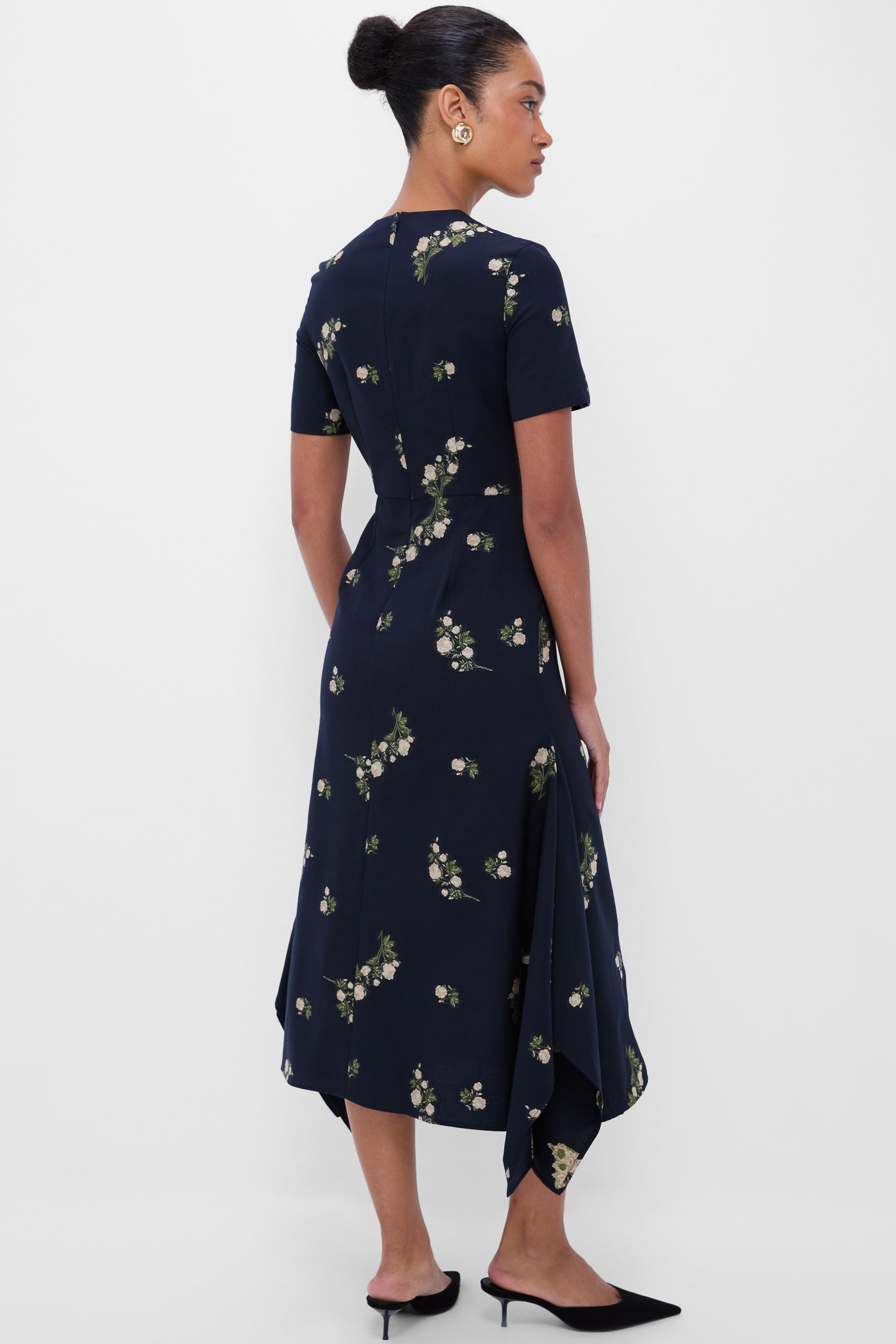 Midnight Blue Short Sleeve Midi Dress | ERDEM Midnight Blue Short Sleeve Midi Dress | ERDEM