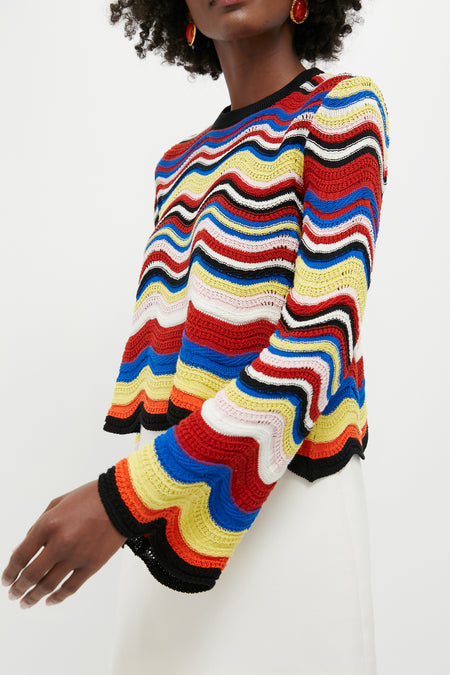 Multicolor Chevron Crop Sweater