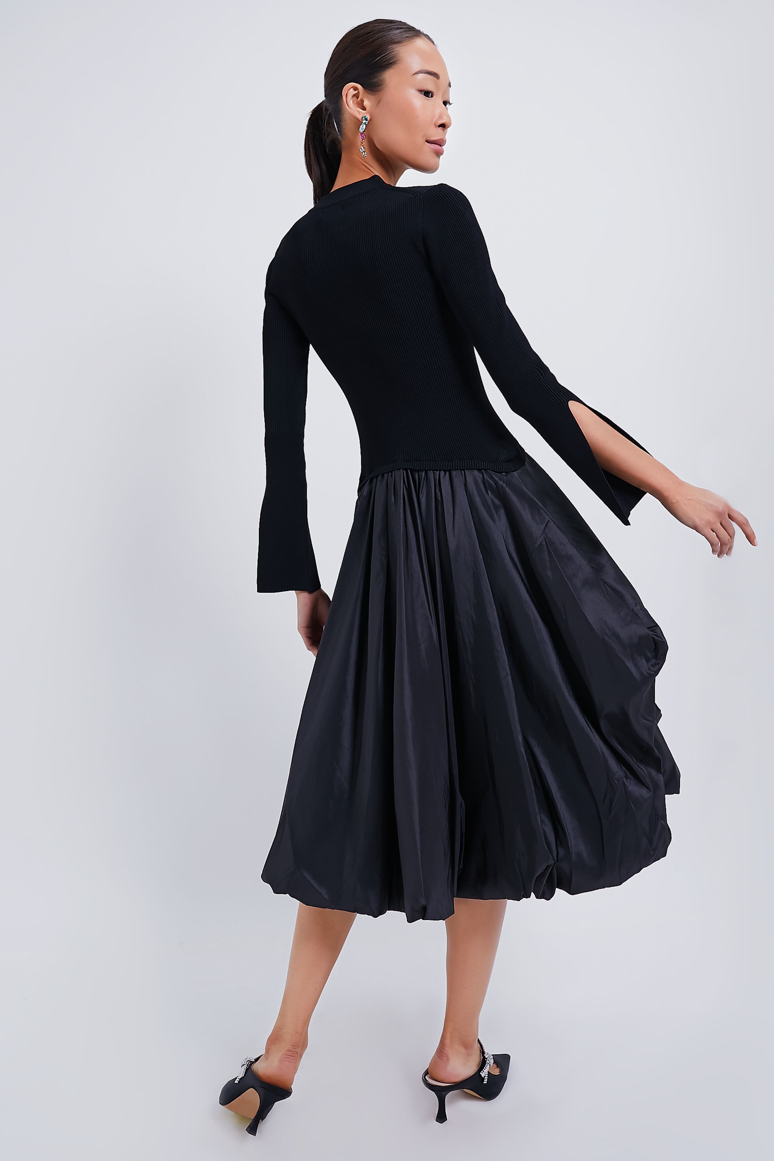 Black Kenlie Long Sleeve Mock Neck Midi Dress | SIMKHAI