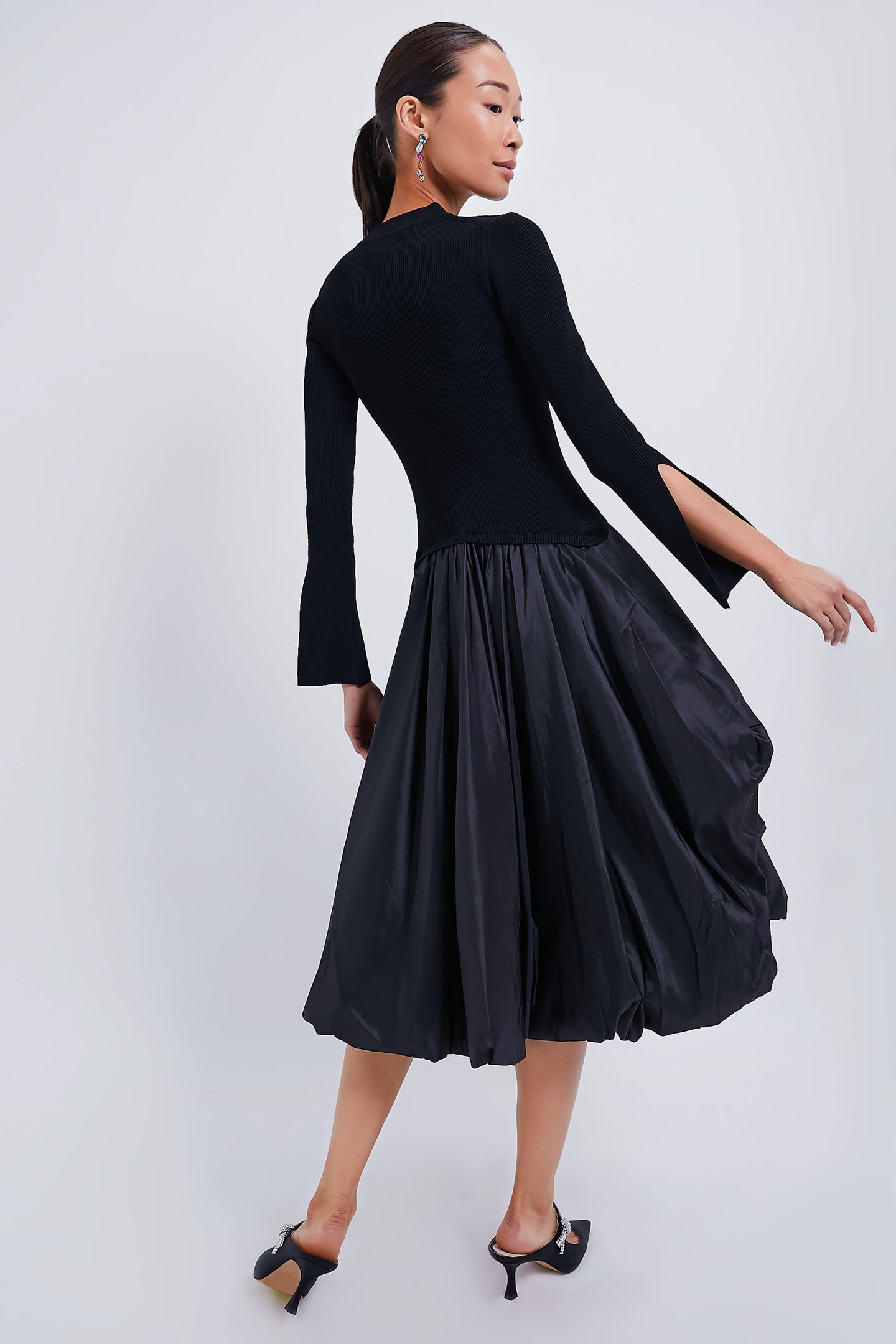 Black Kenlie Long Sleeve Mock Neck Midi Dress