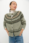Fir Green Lurex Marlow Fair Isle Cardigan