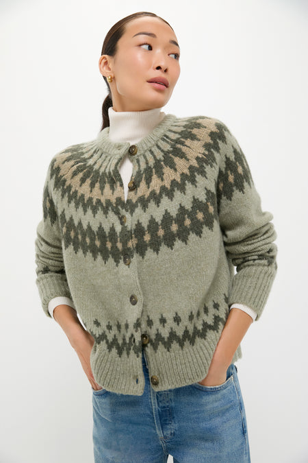 Fir Green Lurex Marlow Fair Isle Cardigan