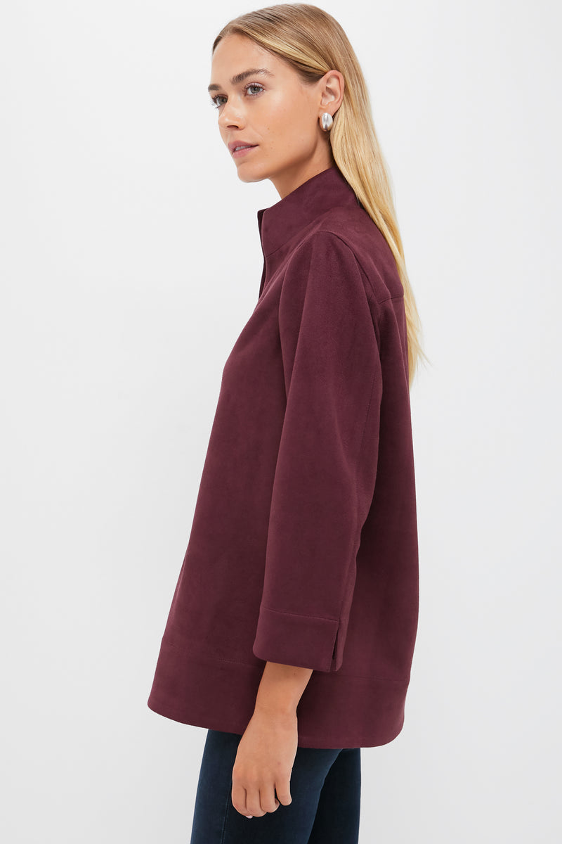 Winetasting Suede Margot Stand Collar Blouse