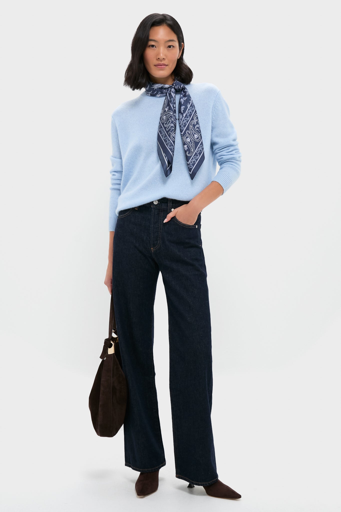 Navy Floral Bandana Medium Silk Scarf