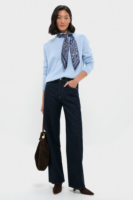 Navy Floral Bandana Medium Silk Scarf