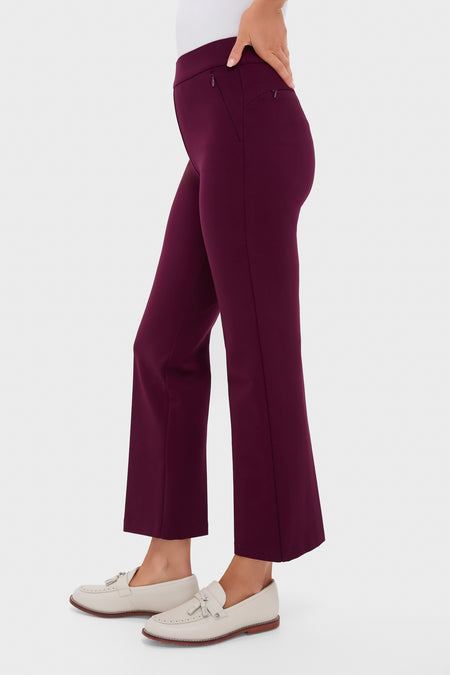 Winetasting 28 Inch Compression September Pant: Classic, effortless slim-fit trousers with slightly flared legs, zipped front pockets, and elastic waist, perfect for high-end, versatile wear.