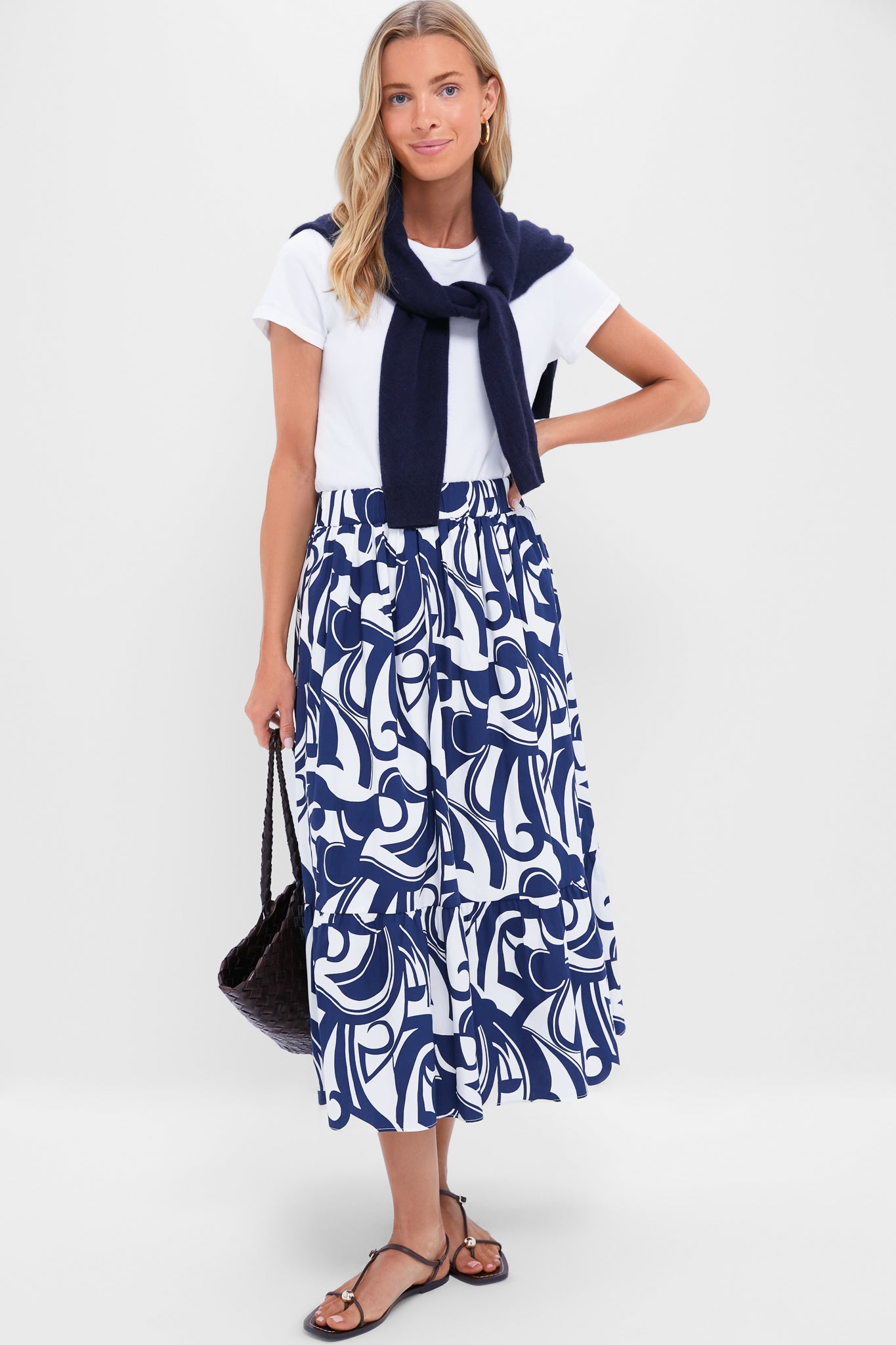 Navy & White Swirl Print Willard Maxi Skirt | Hyacinth House