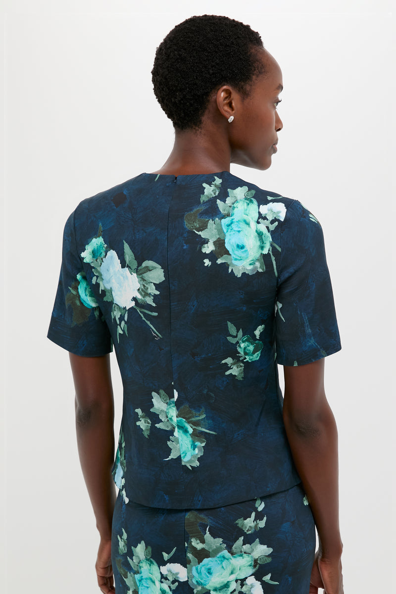 Abstract Rose Navy Short Sleeve Top