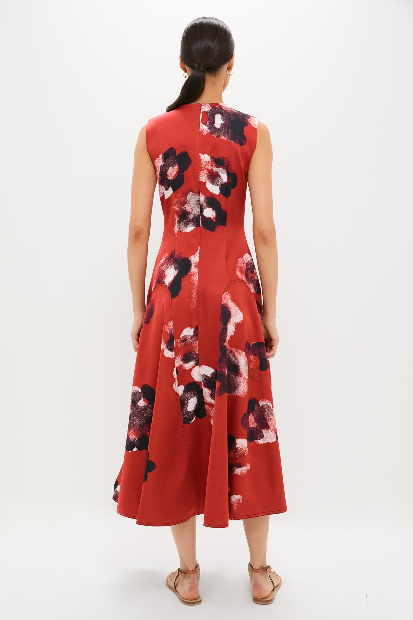 Crimson Red Water Floral Cosmic Midi Dress