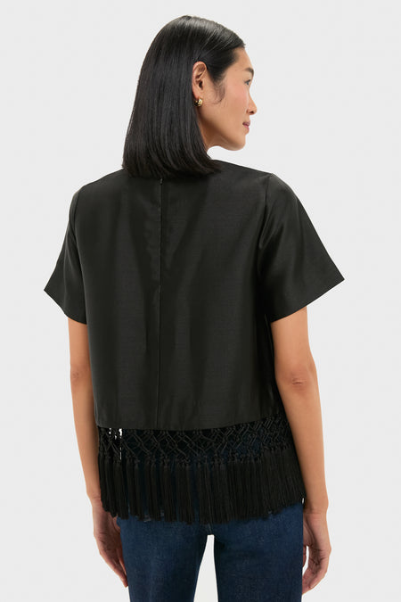 Black Dupioni Chadwick Tassel Top