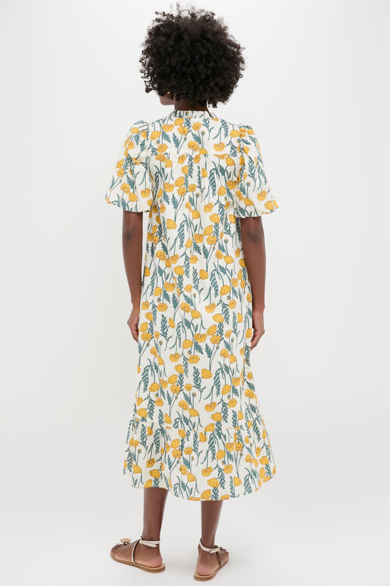 Yellow Amaryllis Floral Mimi Midi Dress