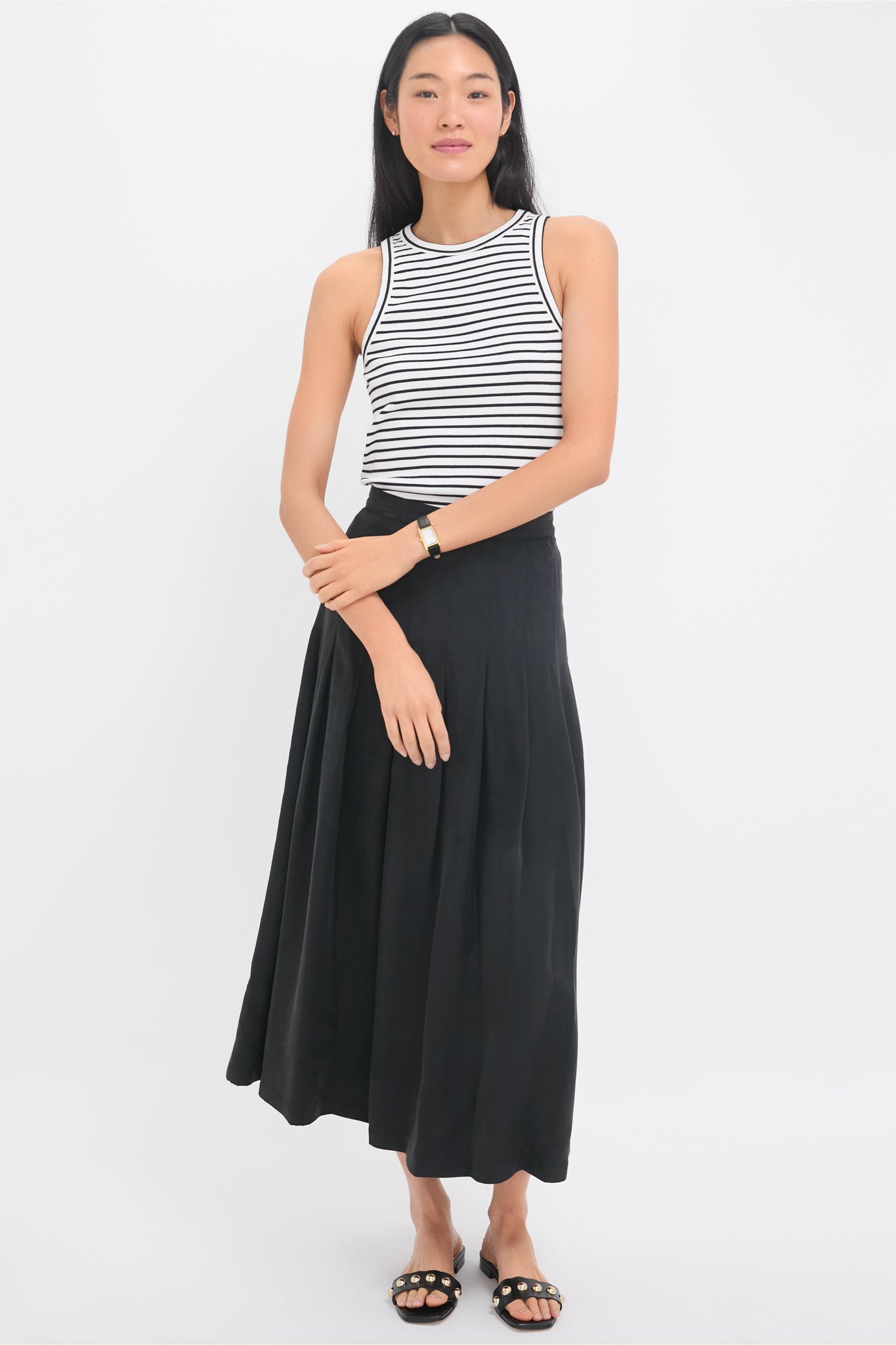 Black Atelier Pleated Maxi Skirt
