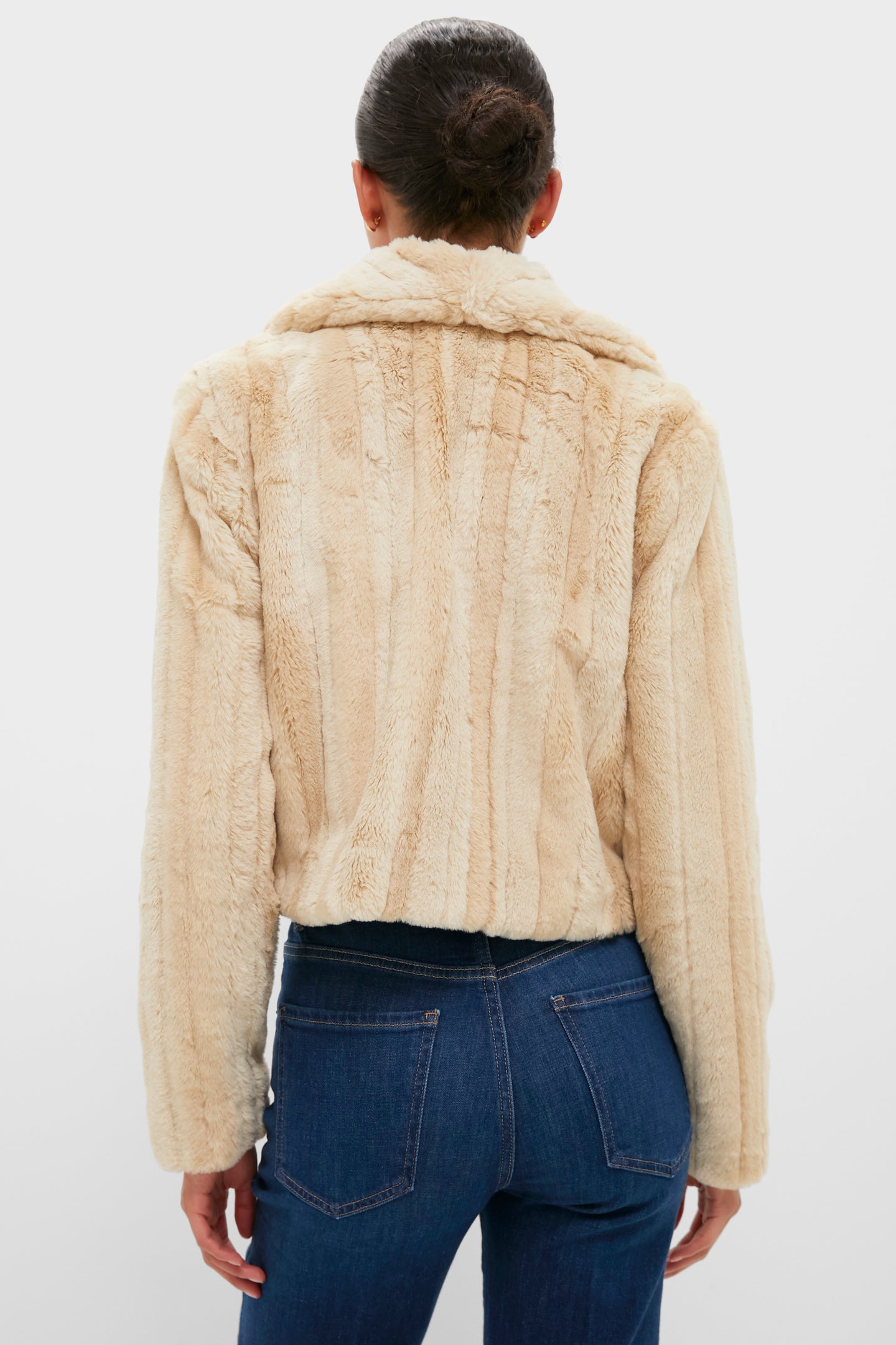 Latte Striped Fur Davy Crop Jacket