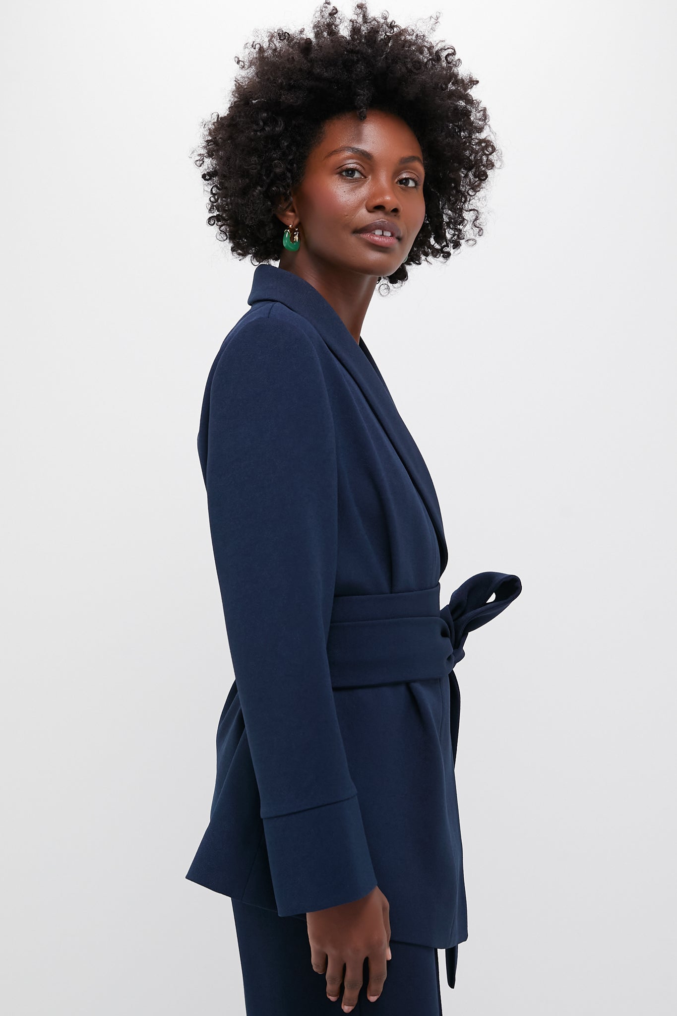 Navy Crepe Talia Wrap Blazer