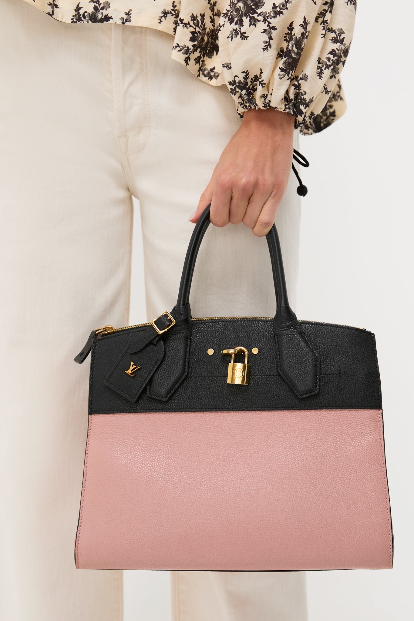 Louis Vuitton Magnolia Pink and Black Pebbled Calf Leather City Steamer MM