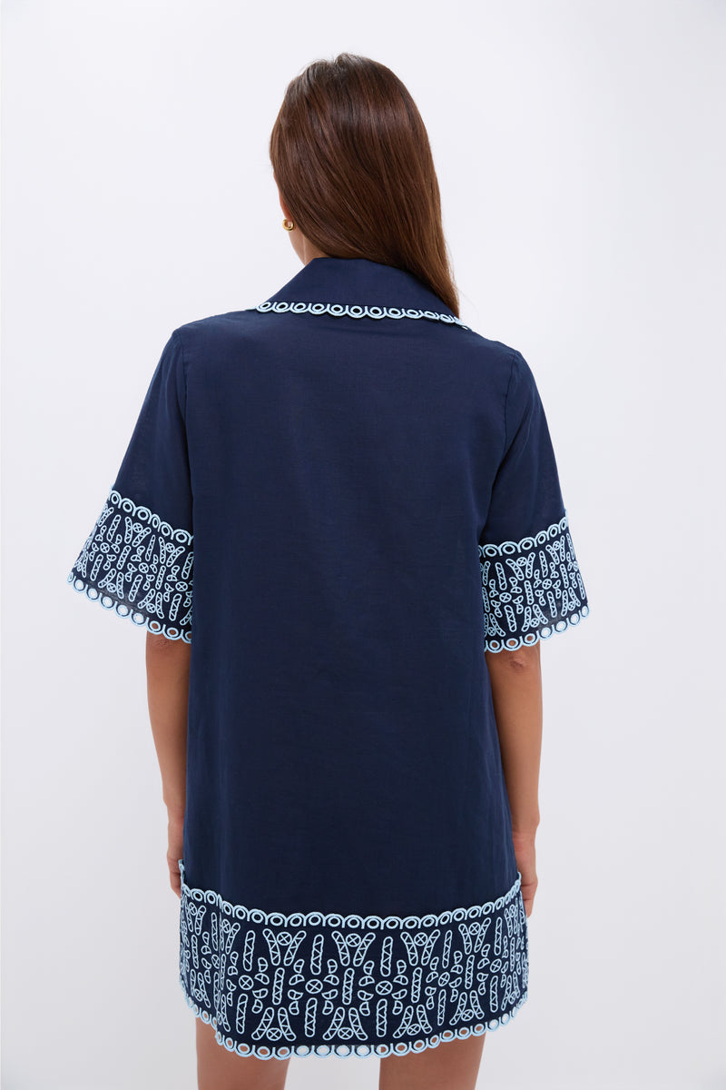 Navy Linen Eyelet Delphine Dress