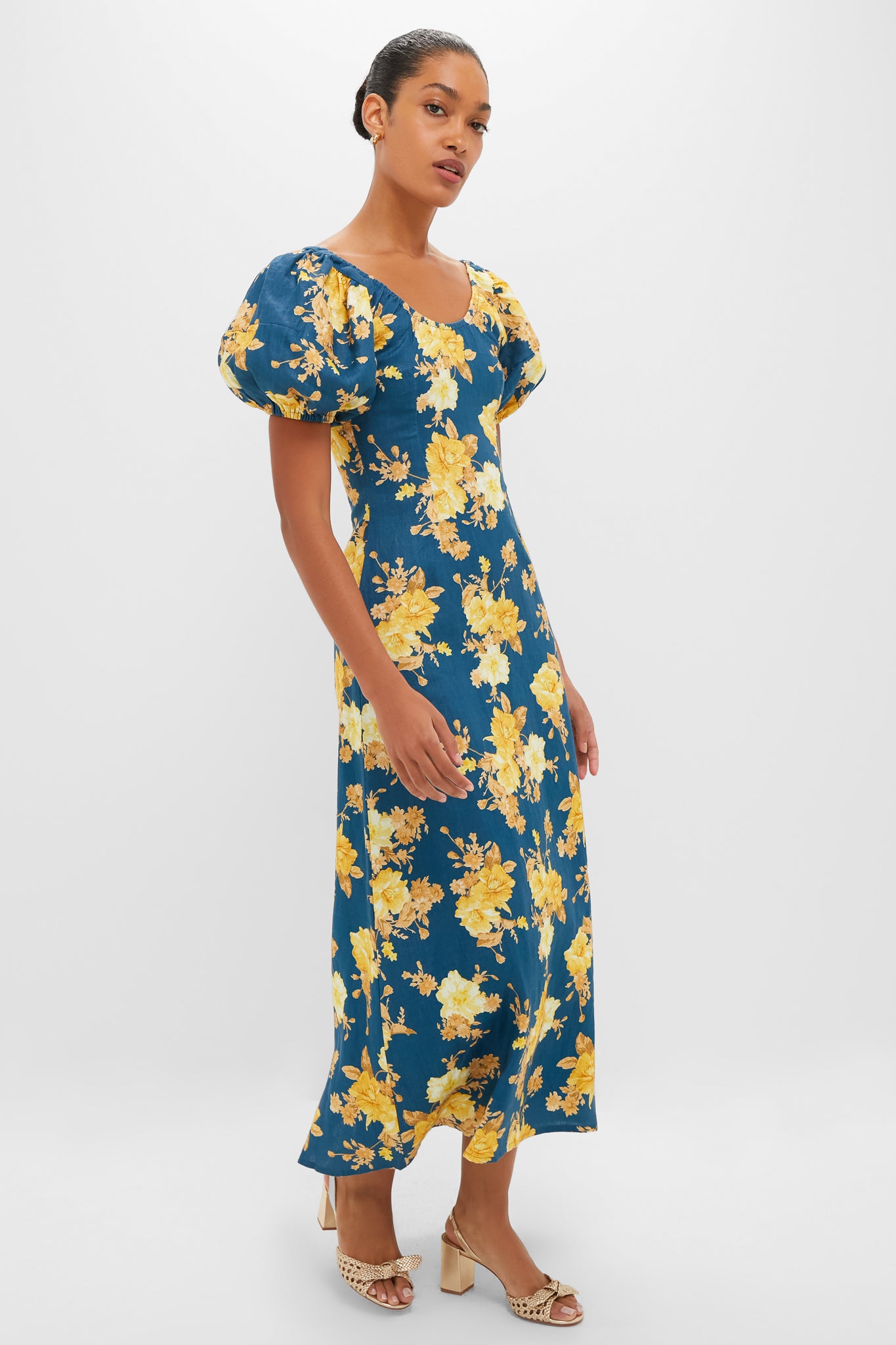 Nora Floral Navy Leiria Midi Dress | FAITHFULL THE BRAND