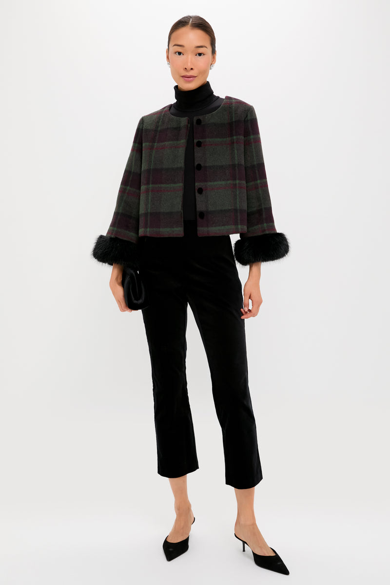 Forest Plaid Wool Fur Cuff Maxine Jacket