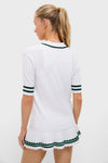 White and Green Short Sleeve Performance Knit Nora Sweater Polo