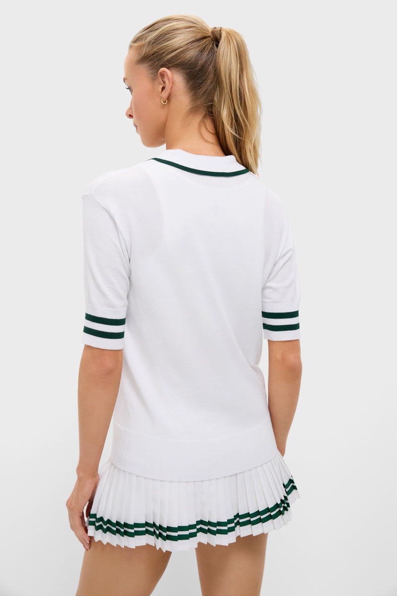 White and Green Short Sleeve Performance Knit Nora Sweater Polo