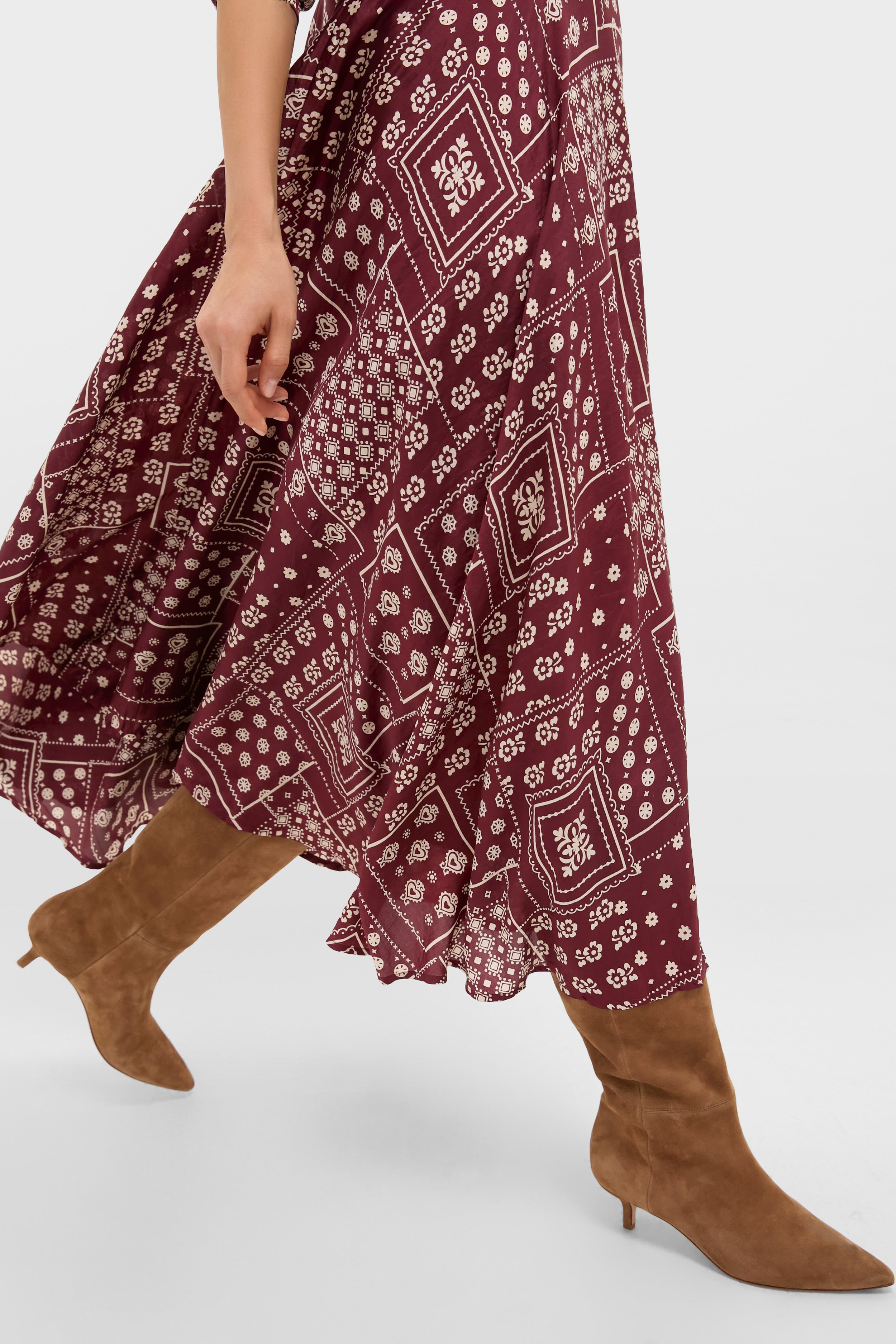 Brown Saddle Aelin Panel Silk Dress