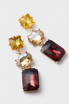 Wine Allie Earrings: classic drop earrings featuring vibrant yellow, amber, and deep red stones in gold-tone settings. Effortless, high-end style for a fun, bold statement.