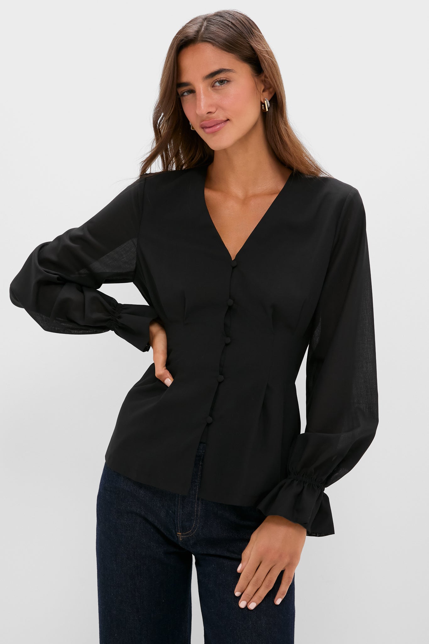 Black Wool Chiffon Madison Blouse