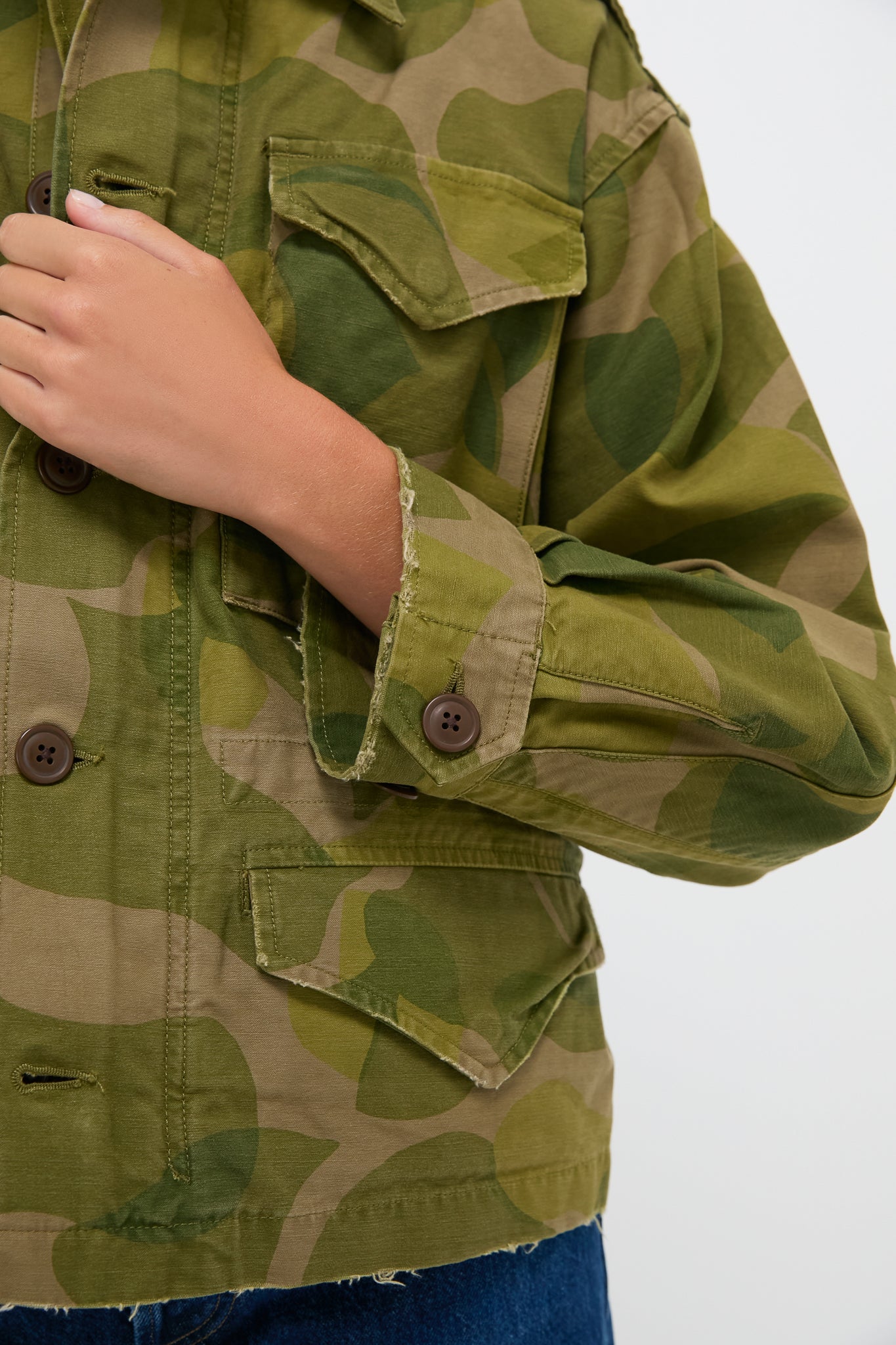 Camo Green and Brown Multi Cotton Satin Woven Field Jacket