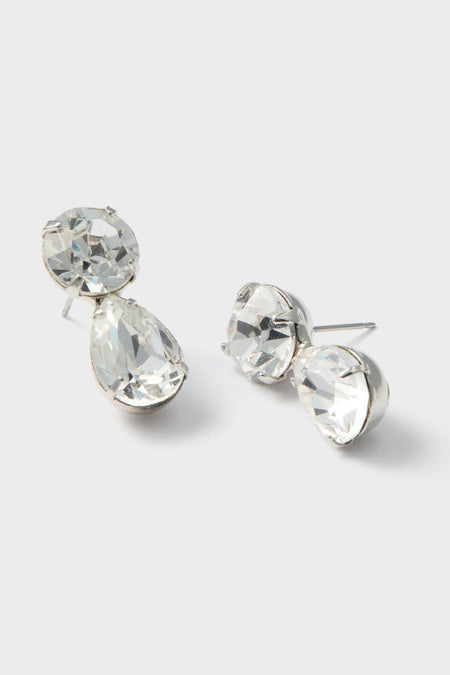 Crystal Pamina Earrings feature classic, effortless elegance with round and teardrop-shaped faceted stones in silver-tone metal, perfect for high-end, fun evenings.
