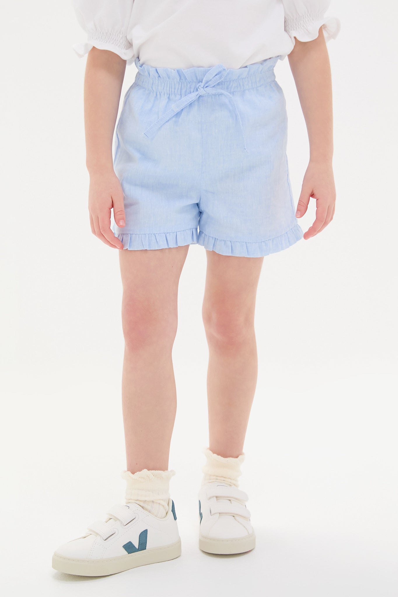 Light Blue Flores Cotton Girls Shorts