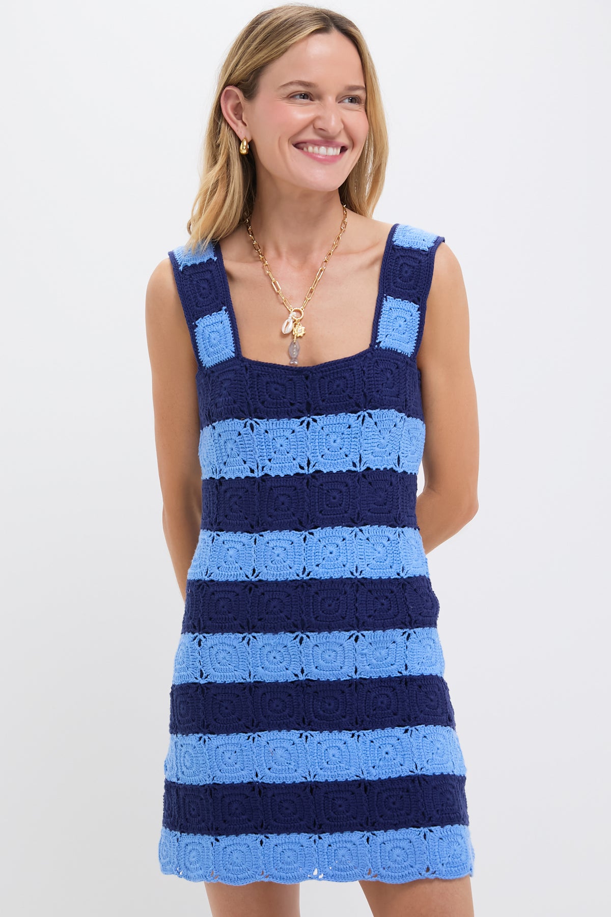 Cornflower Blue & Navy Crochet Cooper Mini Dress