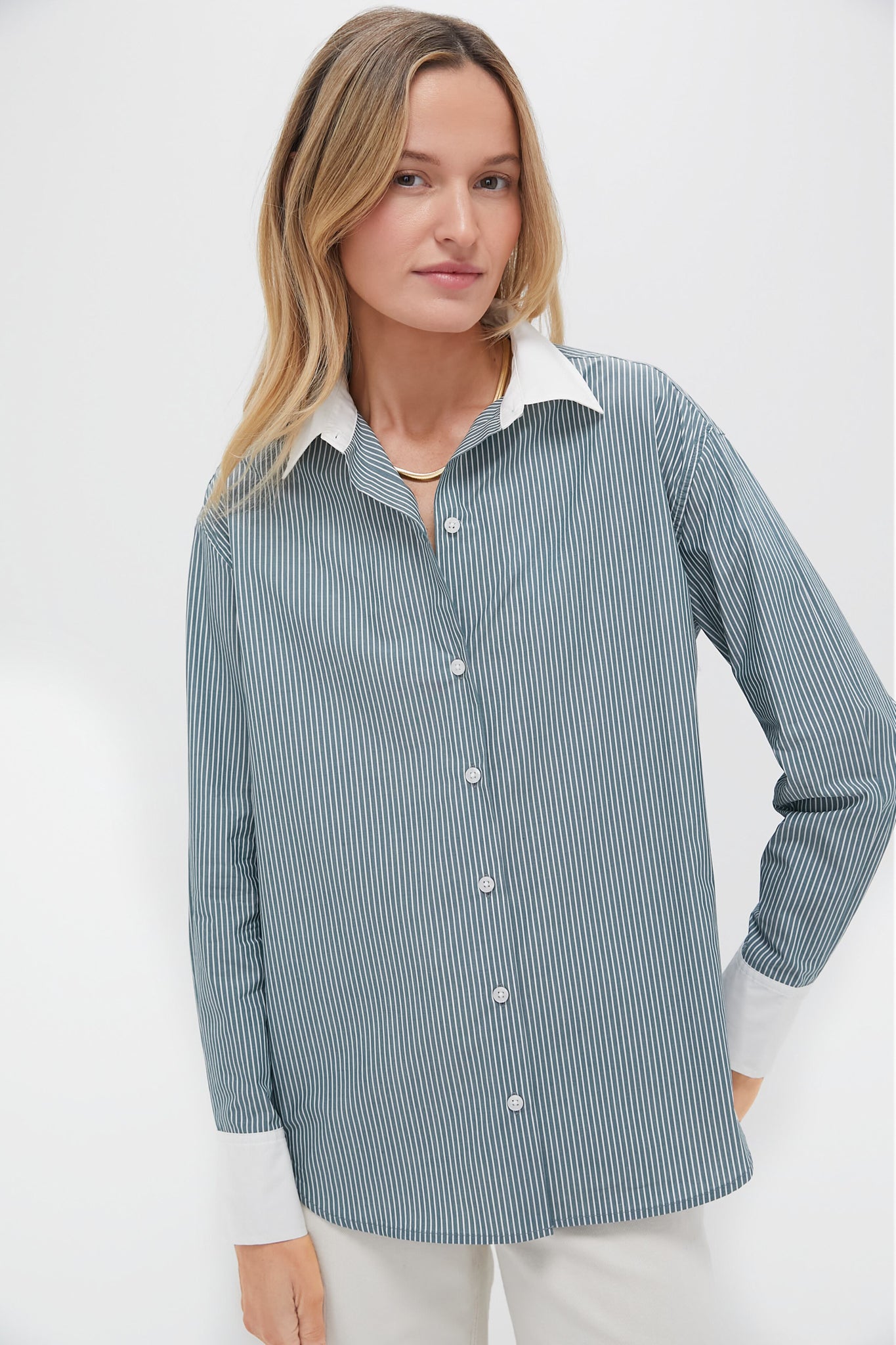 Green Stripe Nadine Boyfriend Button Down