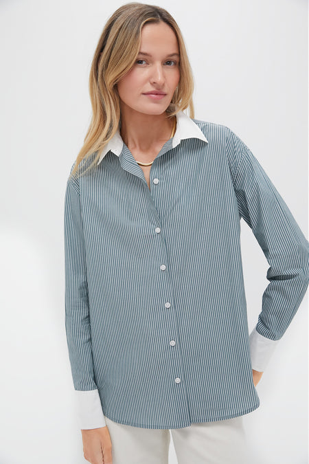 Green Stripe Nadine Boyfriend Button Down