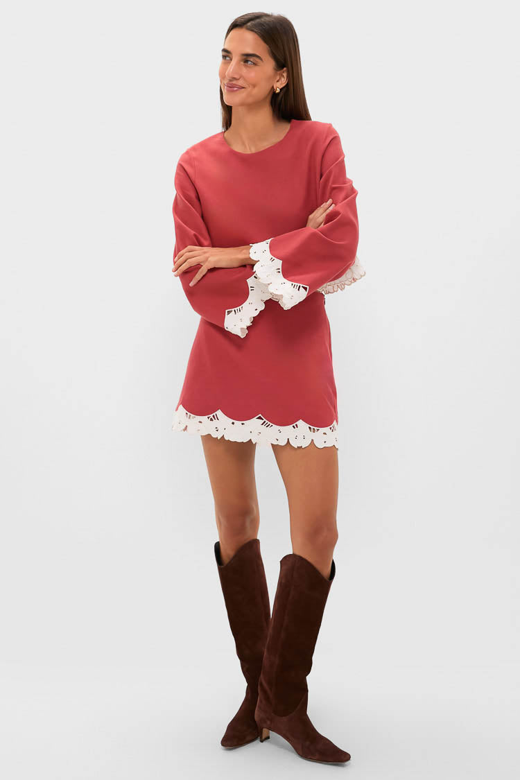 Red Eyelet Trim Cotton Linen Maxine Top