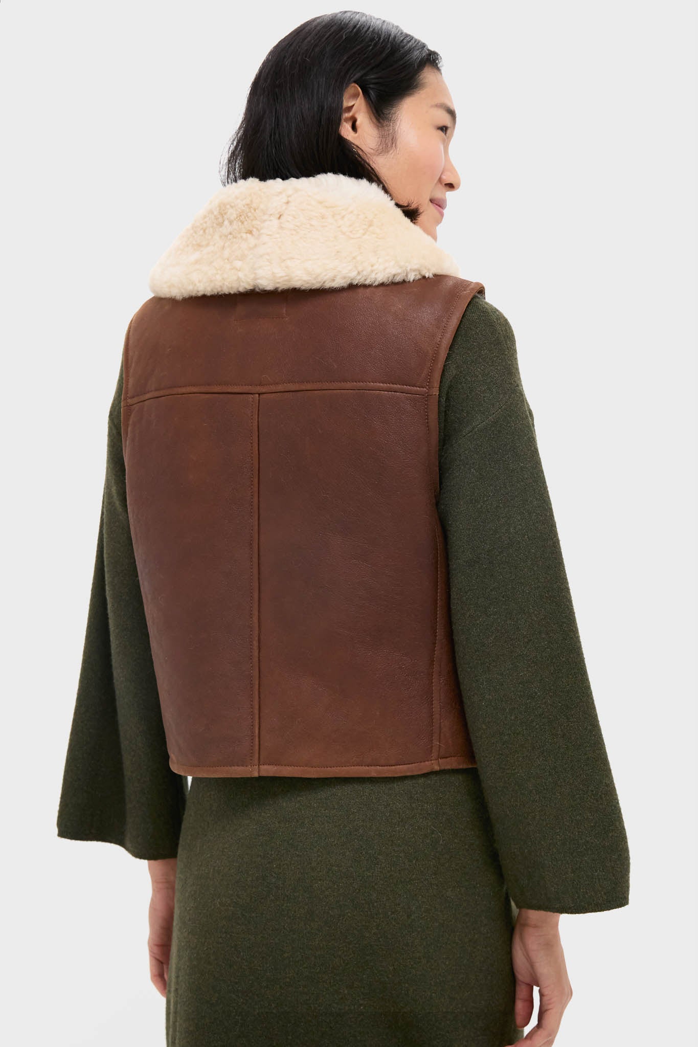 Pale Russet and Spring Beige Merino Shearling Leather Skin Vest
