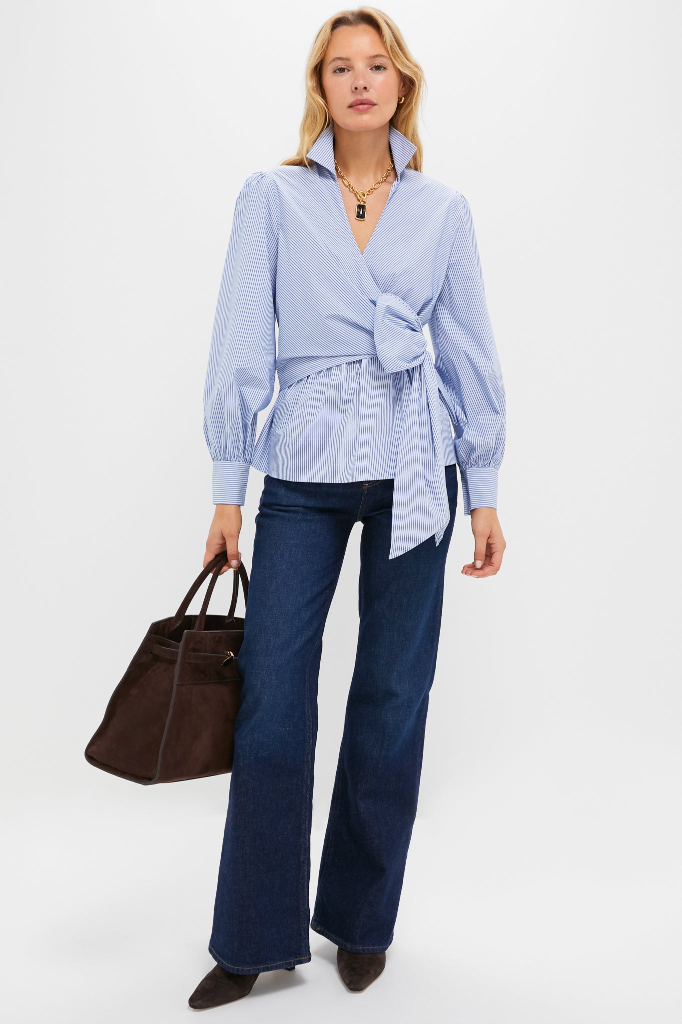 Continental Stripe Tie Front Bow Bea Blouse