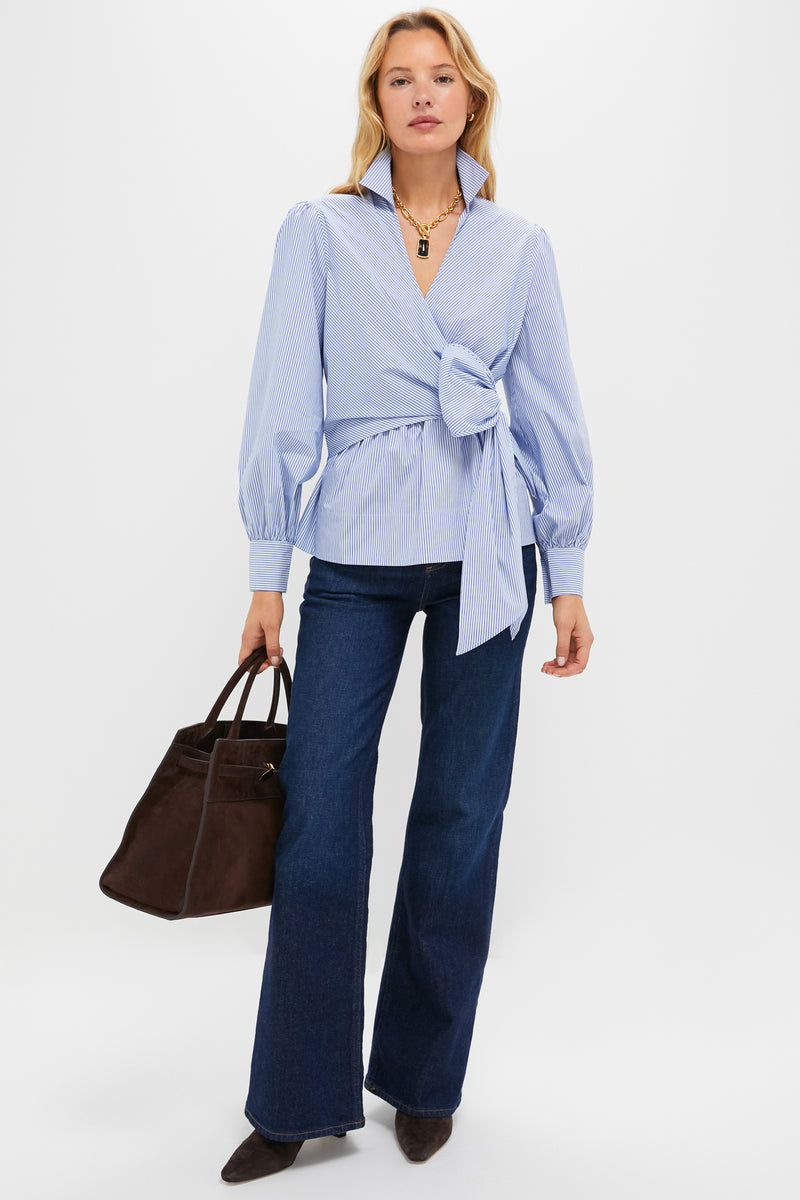 Continental Stripe Tie Front Bow Bea Blouse