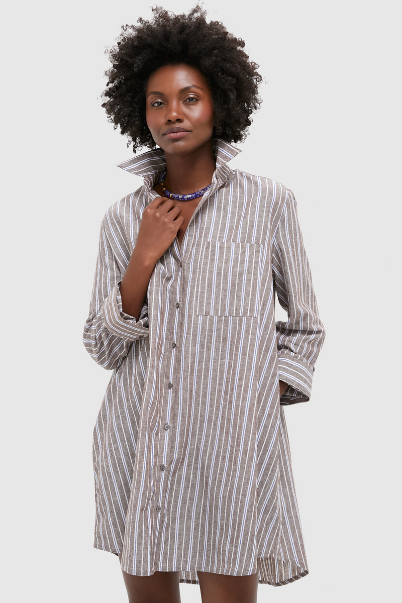 Dove Stripe Linen Carlotta Shirt Dress