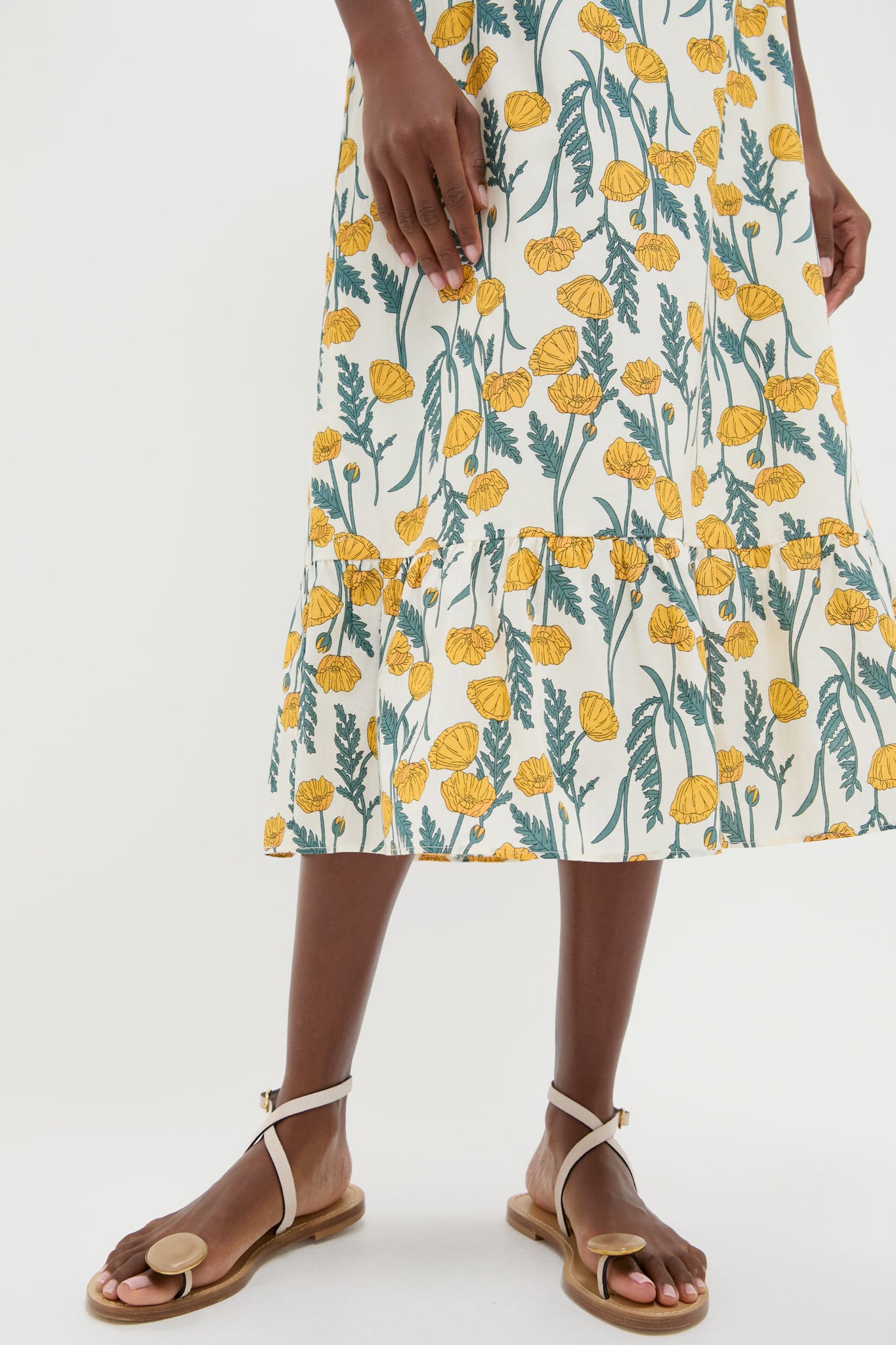 Yellow Amaryllis Floral Mimi Midi Dress