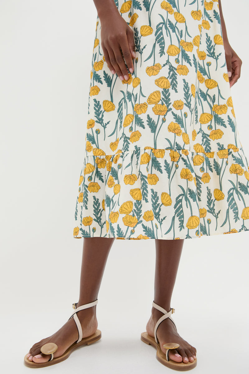 Yellow Amaryllis Floral Mimi Midi Dress