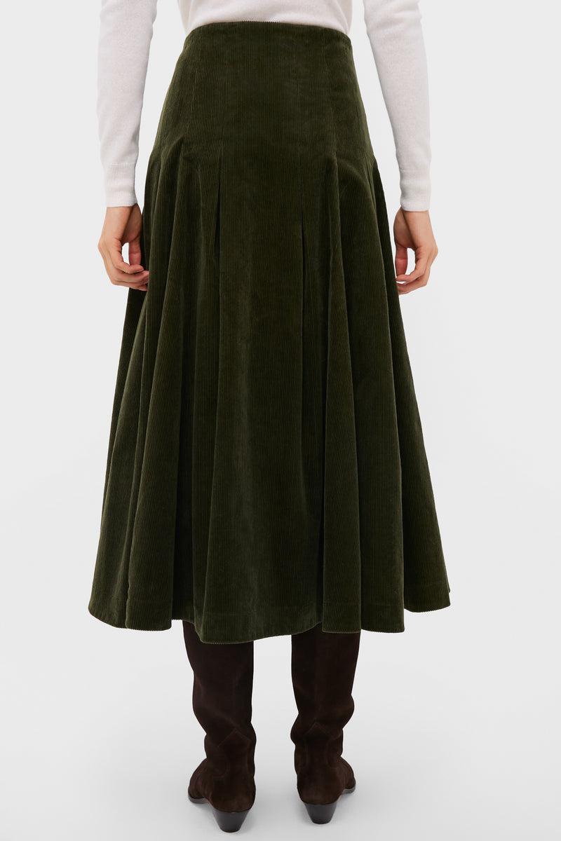 Olive Cord Woven Knee A-Line Skirt